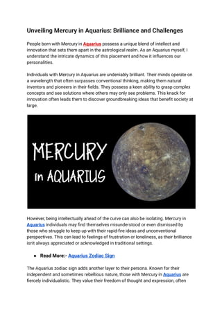 Mercury in Aquarius: Is it Good or Bad? Learn the Key Traits.