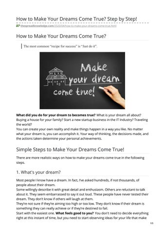 Could Dreams Come True: Simple Ways to Make Your Dreams a Reality
