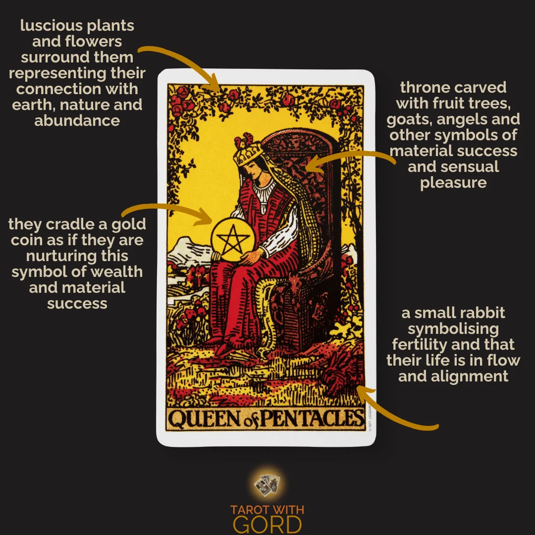 What does the Queen of Pentacles love meaning truly signify? Understanding her grounded energy in relationships.